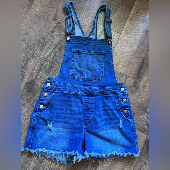 No Boundaries denim‎ shorts overalls shortfalls size 7-9 - Picture 1 of 8